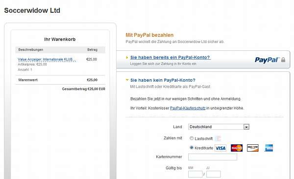 PayPal Check-Out Screen
