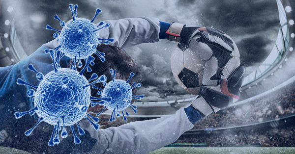Illustration Coronavirus und Fußball